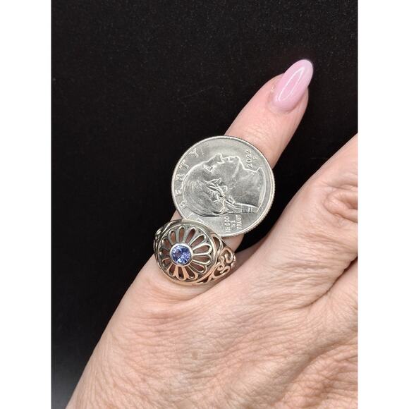 Tanzanite Ring size 7, Sterling Silver, Vintage Art Deco Style, Open Filigree - Picture 7 of 9